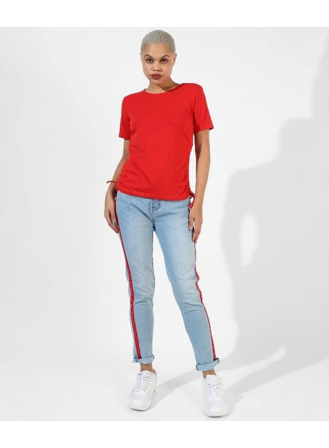 Pinacolada  Women's Solid Red Ruched Top for Women | Best Price UAE